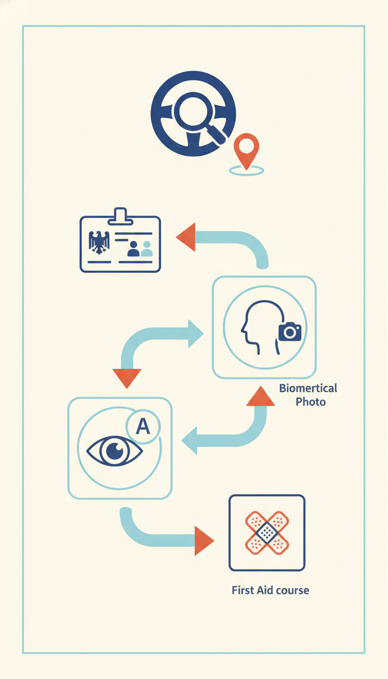 a description of an infographic-style visual summary showing the core required documents for a driving license applicati